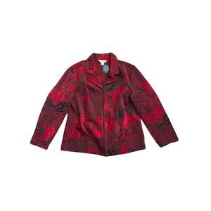 1990s VTG christopher & banks Red Black Tapestry Patterned Zip Up Jacket Medium